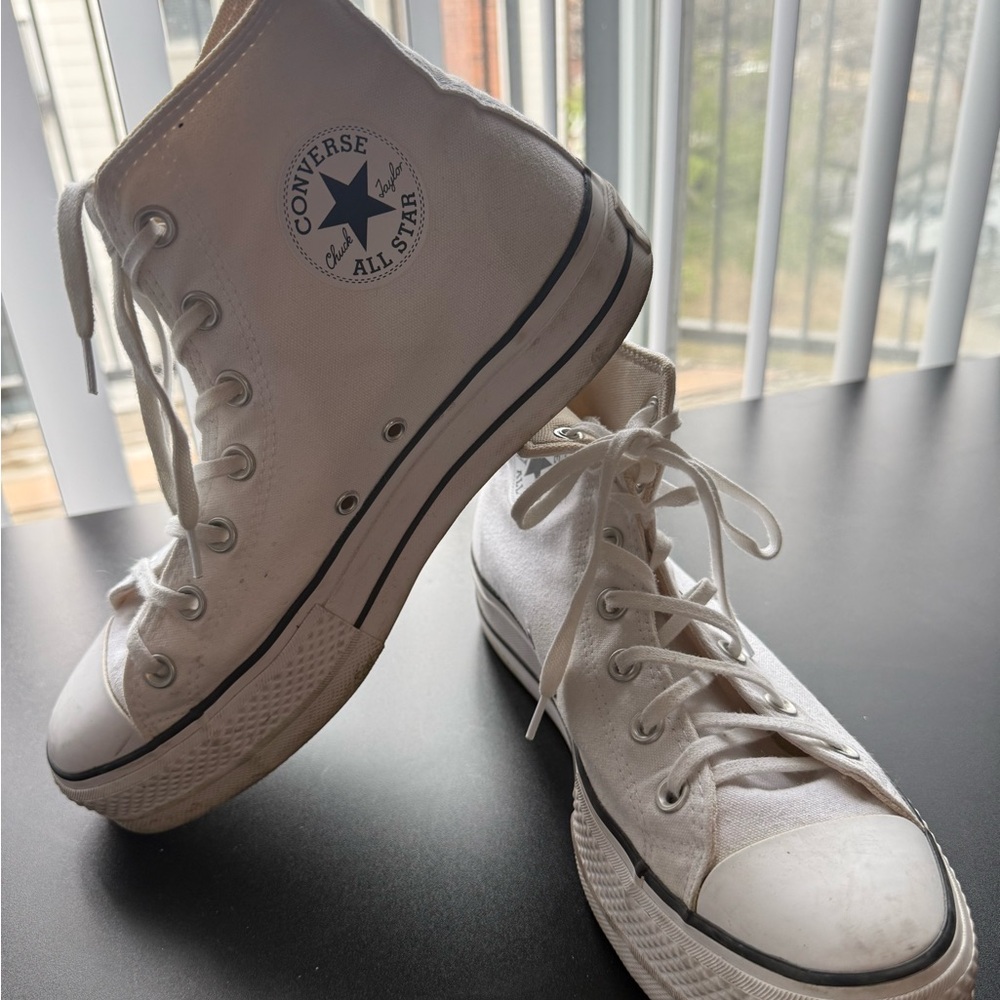 Converse White High Top Sneakers with Black Trim